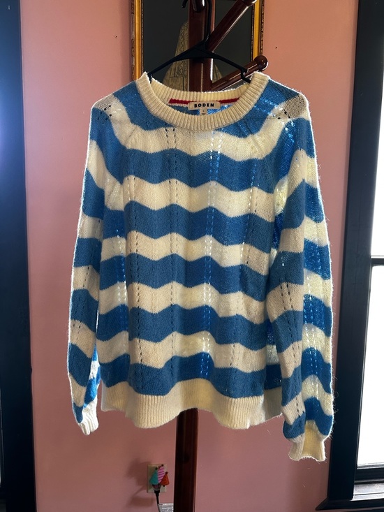 Boden Sweaters - Boden Blue and Cream Stripe Knit Sweater